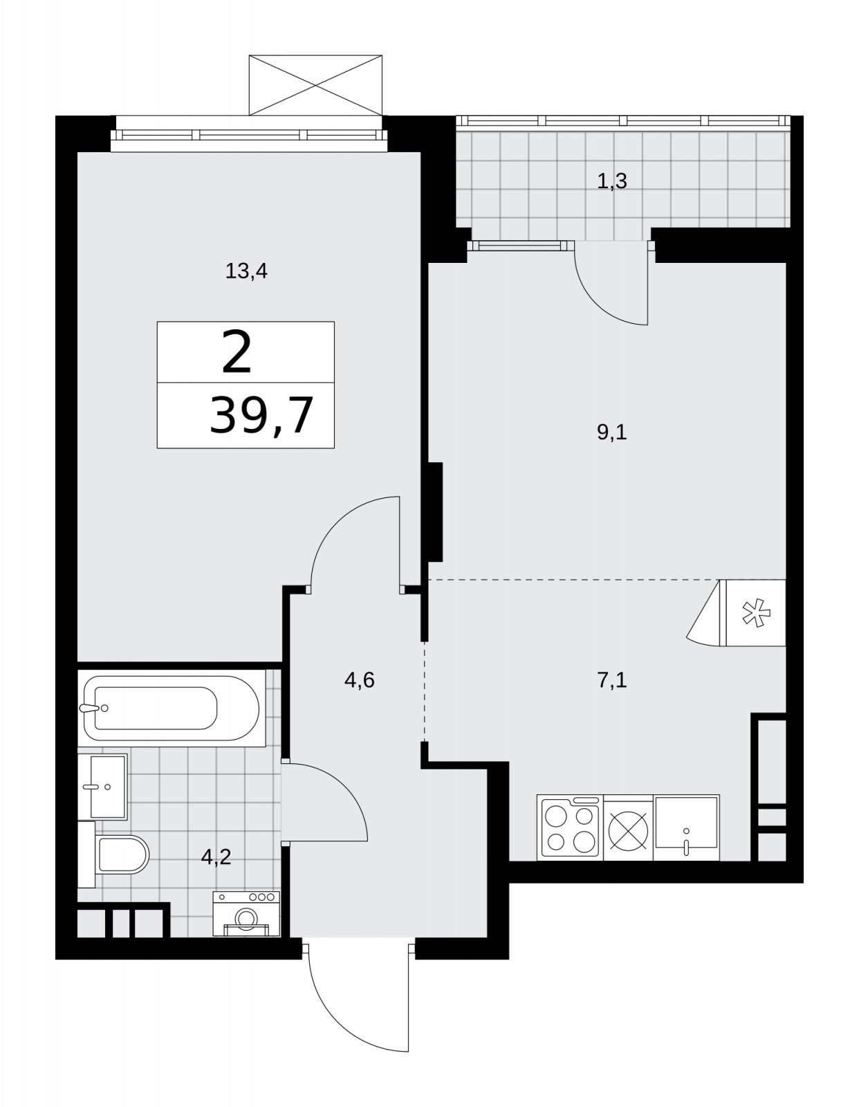 2-комнатная квартира (евро) без отделки, 39.7 м2, 8 этаж, сдача 1 квартал 2026 г., ЖК Деснаречье, корпус 4.2 - объявление 2263558 - фото №1