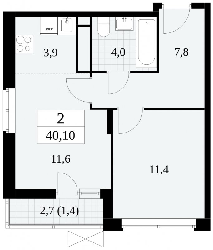 2-комнатная квартира (евро) с полной отделкой, 40.1 м2, 14 этаж, сдача 3 квартал 2024 г., ЖК Прокшино, корпус 6.4 - объявление 1663158 - фото №1
