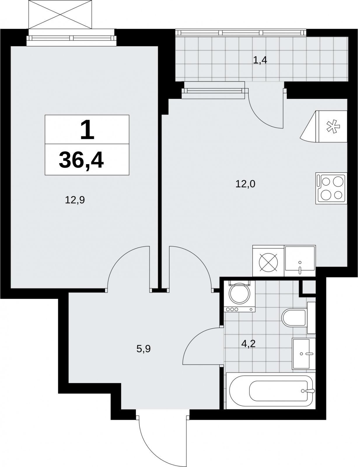 1-комнатная квартира без отделки, 36.4 м2, 2 этаж, сдача 2 квартал 2026 г., ЖК Дзен-кварталы, корпус 6.1.1 - объявление 2326984 - фото №1