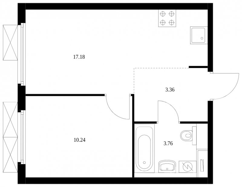 1-комнатная квартира с полной отделкой, 34.54 м2, 10 этаж, сдача 2 квартал 2024 г., ЖК Матвеевский Парк, корпус 1.6 - объявление 1609778 - фото №1
