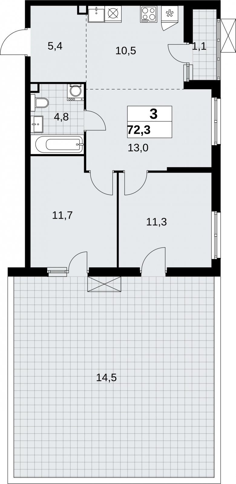 3-комнатная квартира без отделки, 72.3 м2, 2 этаж, сдача 2 квартал 2026 г., ЖК Дзен-кварталы, корпус 6.1.1 - объявление 2334174 - фото №1