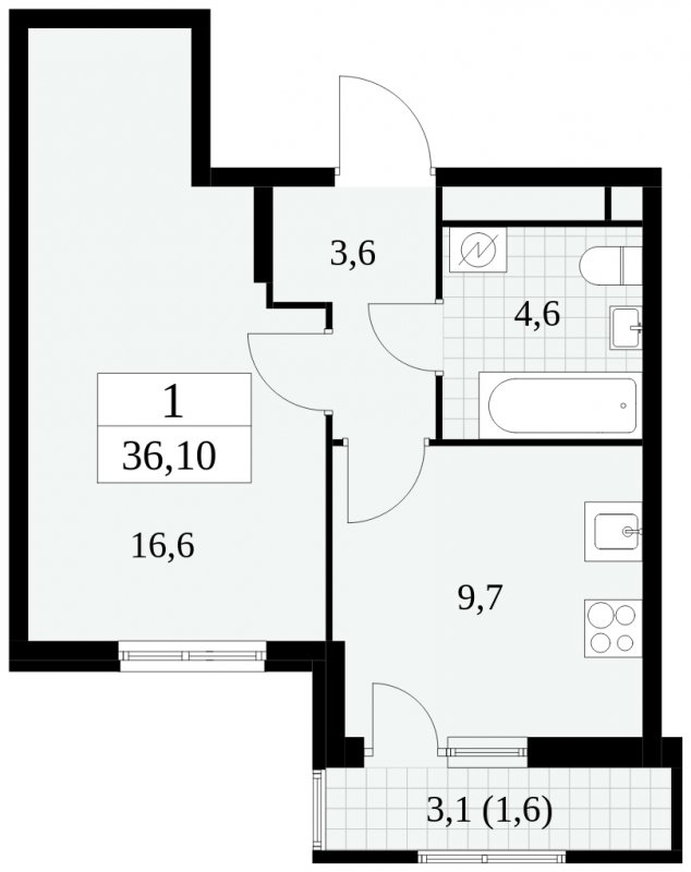 1-комнатная квартира без отделки, 36.1 м2, 3 этаж, сдача 2 квартал 2025 г., ЖК Южные сады, корпус 2.3 - объявление 1758042 - фото №1