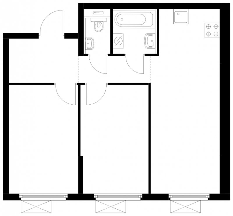 2-комнатная квартира с полной отделкой, 57.2 м2, 9 этаж, сдача 4 квартал 2024 г., ЖК Бунинские луга, корпус 3.4.1 - объявление 1871427 - фото №1