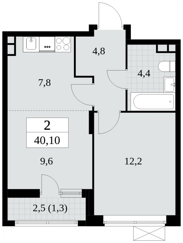 2-комнатная квартира (евро) без отделки, 40.1 м2, 3 этаж, сдача 2 квартал 2024 г., ЖК Прокшино, корпус 6.2 - объявление 1663600 - фото №1