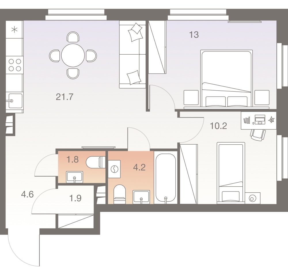 3-комнатная квартира (евро) без отделки, 57.4 м2, 23 этаж, сдача 1 квартал 2026 г., ЖК Twelve, корпус 1 - объявление 2331918 - фото №1