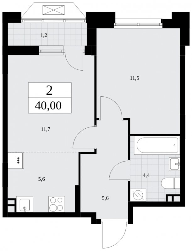 2-комнатная квартира (евро) без отделки, 40 м2, 3 этаж, сдача 1 квартал 2025 г., ЖК Бунинские кварталы, корпус 1.3 - объявление 1880876 - фото №1