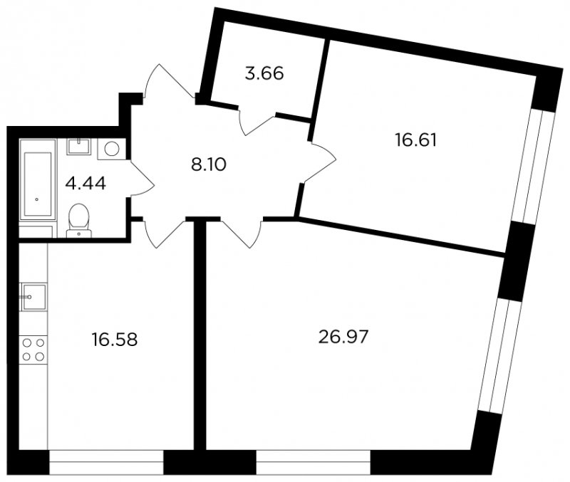 2-комнатная квартира без отделки, 76.36 м2, 7 этаж, сдача 4 квартал 2023 г., ЖК FORIVER, корпус 3 - объявление 1879957 - фото №1