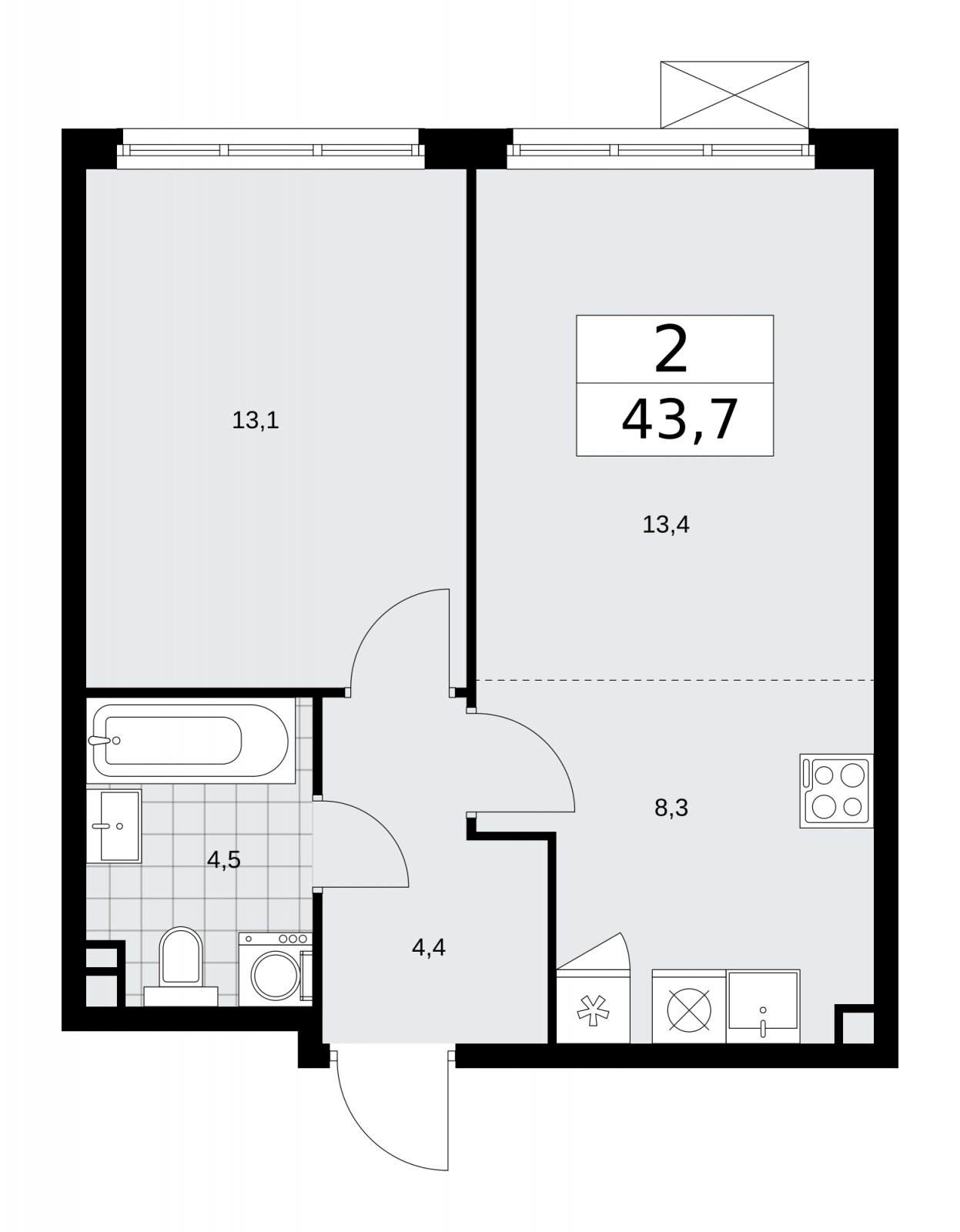 2-комнатная квартира (евро) без отделки, 43.7 м2, 2 этаж, сдача 1 квартал 2026 г., ЖК Прокшино, корпус 11.2.1 - объявление 2269766 - фото №1