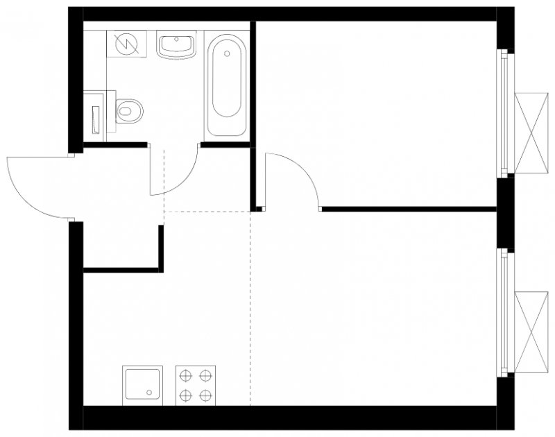 2-комнатная квартира (евро) с полной отделкой, 34.3 м2, 12 этаж, сдача 4 квартал 2024 г., ЖК Бунинские луга, корпус 3.4.1 - объявление 1772183 - фото №1