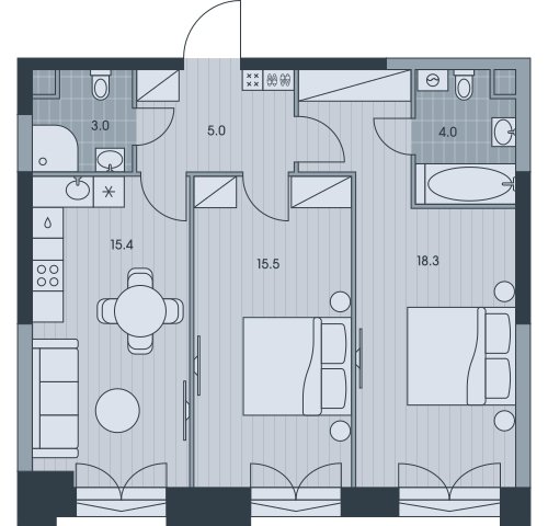 3-комнатная квартира (евро) без отделки, 61.2 м2, 6 этаж, сдача 3 квартал 2025 г., ЖК EVER, корпус 6 - объявление 2331793 - фото №1