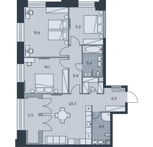 4-комнатная квартира без отделки, 95.2 м2, 9 этаж, сдача 3 квартал 2025 г., ЖК EVER, корпус 4 - объявление 2397922 - фото №1