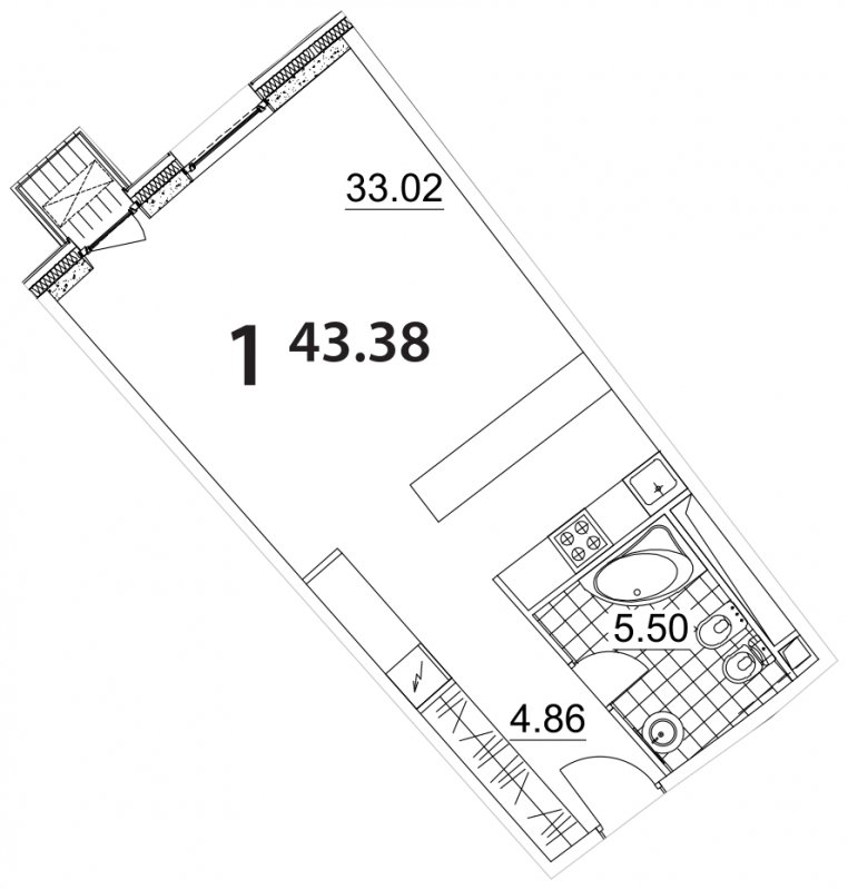 1-комнатная квартира без отделки, 43.38 м2, 6 этаж, дом сдан, ЖК Апарт-комплекс Nakhimov, корпус 3 - объявление 1593212 - фото №1