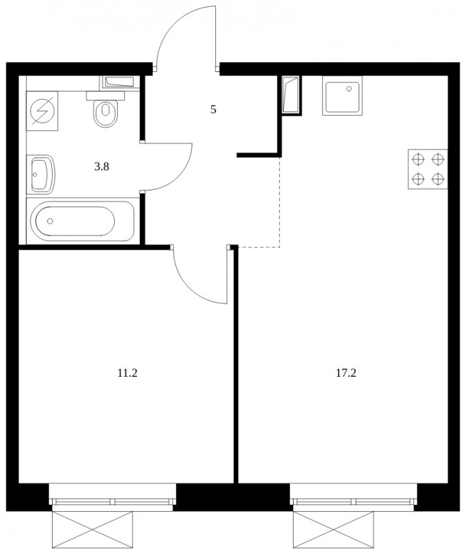 1-комнатная квартира с полной отделкой, 37.2 м2, 11 этаж, сдача 4 квартал 2023 г., ЖК Восточное Бутово, корпус 15 - объявление 1687702 - фото №1