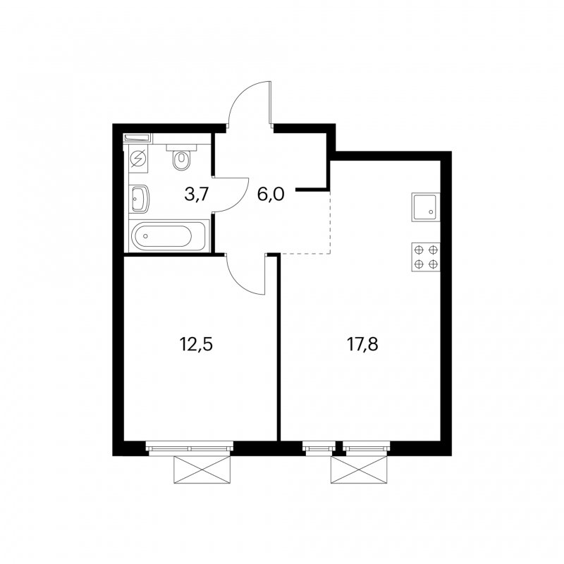 1-комнатная квартира с полной отделкой, 39.7 м2, 2 этаж, дом сдан, ЖК Просторная 7, корпус 1 - объявление 1843317 - фото №1