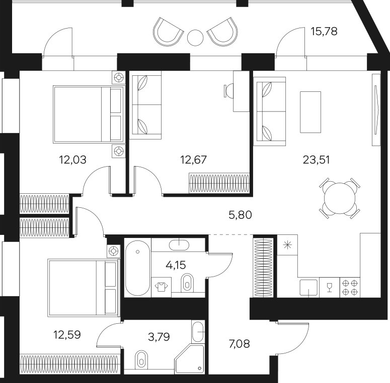 3-комнатная квартира без отделки, 89.51 м2, 8 этаж, сдача 4 квартал 2024 г., ЖК FØRST, корпус 2 - объявление 2276260 - фото №1