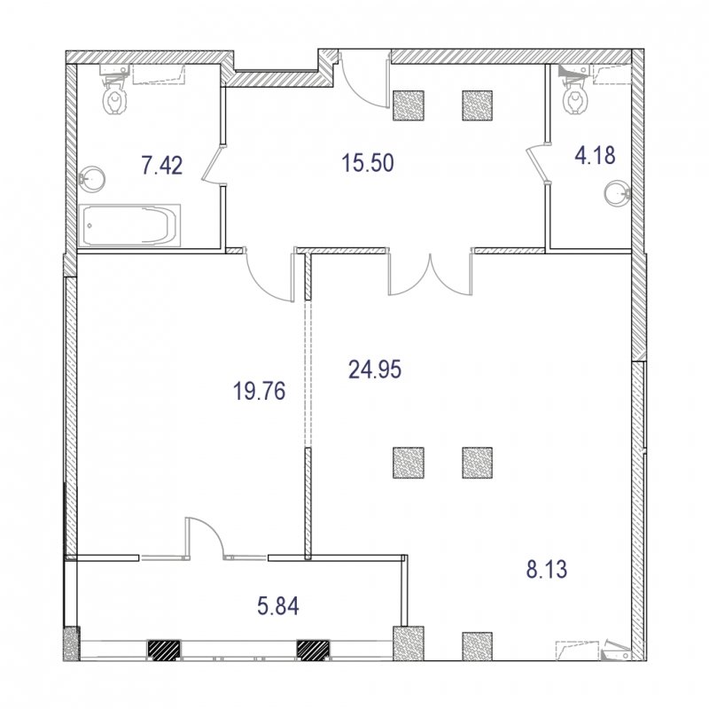 2-комнатные апартаменты 89.83 м2, 6 этаж, дом сдан, ЖК МФК Маршал, корпус 6 - объявление 1652743 - фото №1