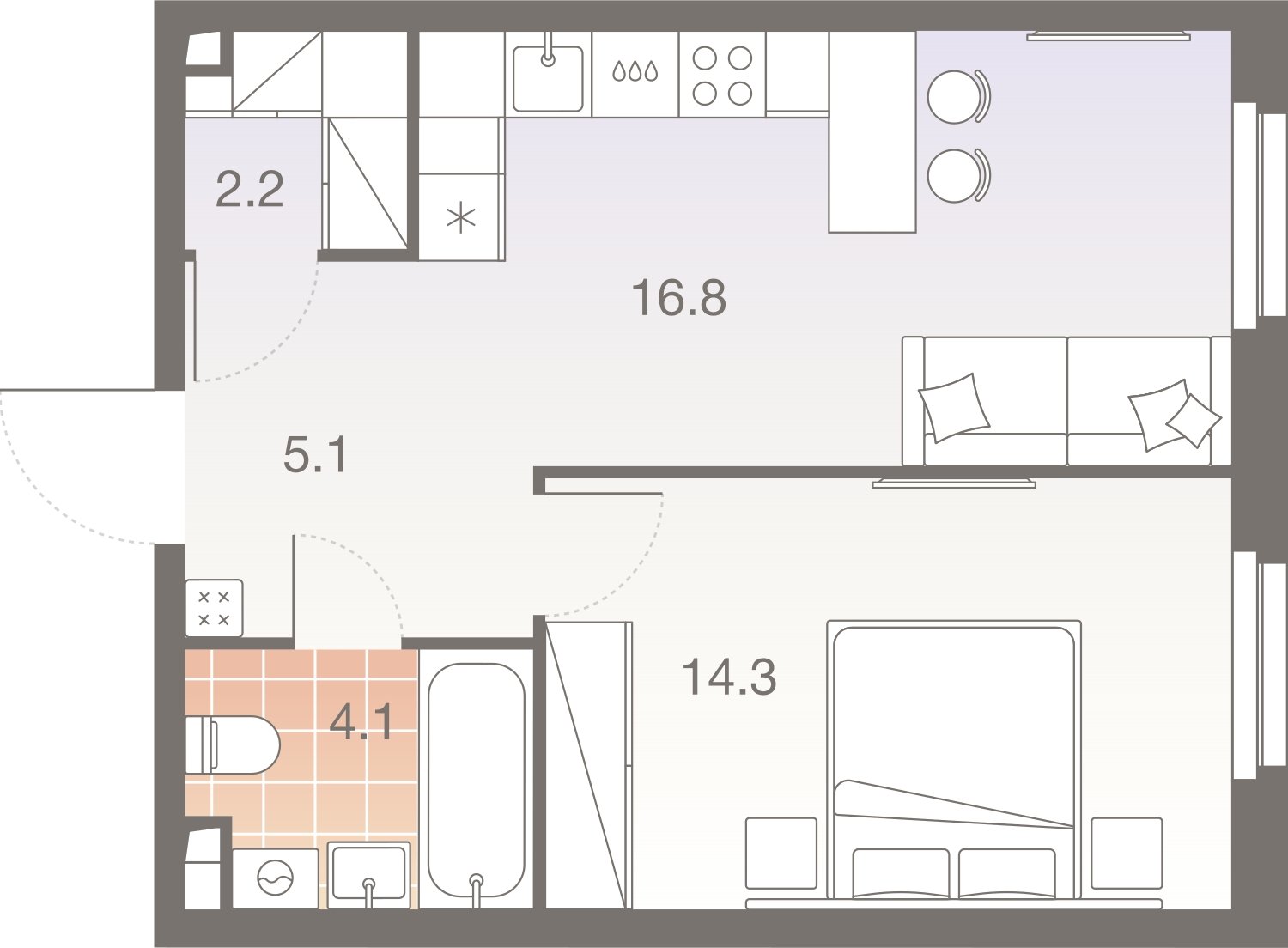 2-комнатная квартира без отделки, 42.5 м2, 17 этаж, сдача 1 квартал 2026 г., ЖК Twelve, корпус 1 - объявление 2372665 - фото №1