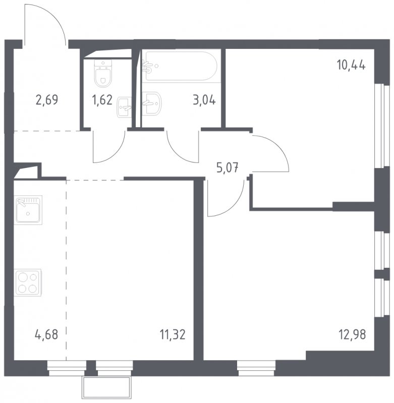 3-комнатная квартира (евро) с полной отделкой, 51.84 м2, 14 этаж, сдача 4 квартал 2024 г., ЖК Остафьево, корпус 13 - объявление 1848556 - фото №1