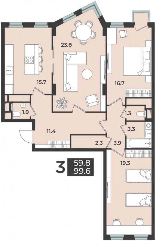 3-комнатная квартира 99.6 м2, 4 этаж, дом сдан, ЖК Лефорт, корпус 3 - объявление 1873526 - фото №1