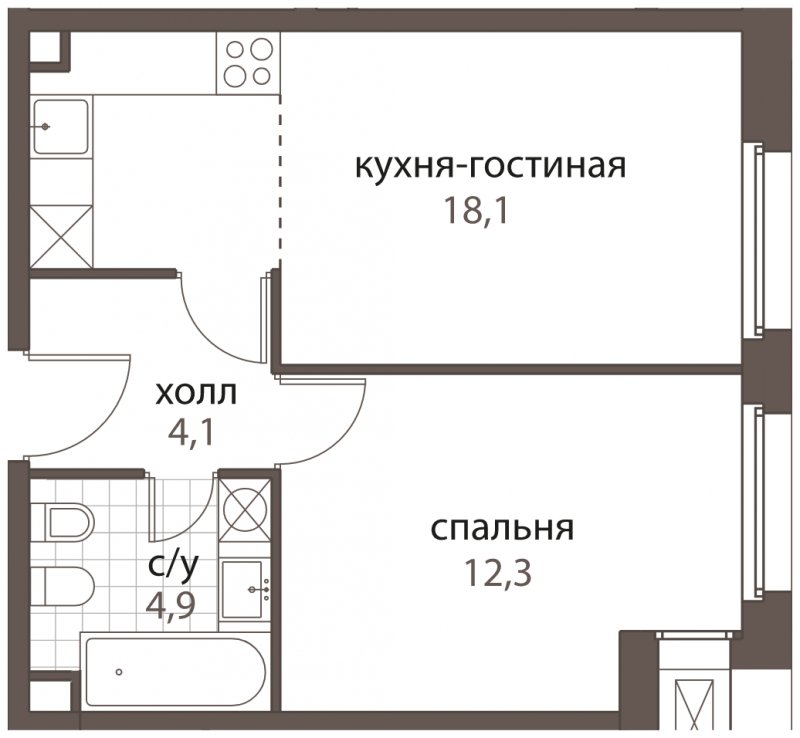 2-комнатная квартира (евро) без отделки, 39.4 м2, 2 этаж, дом сдан, ЖК HomeCity, корпус 1 - объявление 1762612 - фото №1