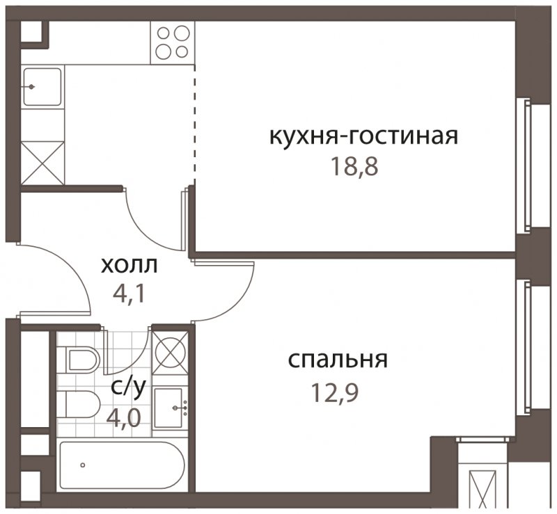 2-комнатная квартира (евро) без отделки, 39.8 м2, 3 этаж, дом сдан, ЖК HomeCity, корпус 1 - объявление 1762763 - фото №1