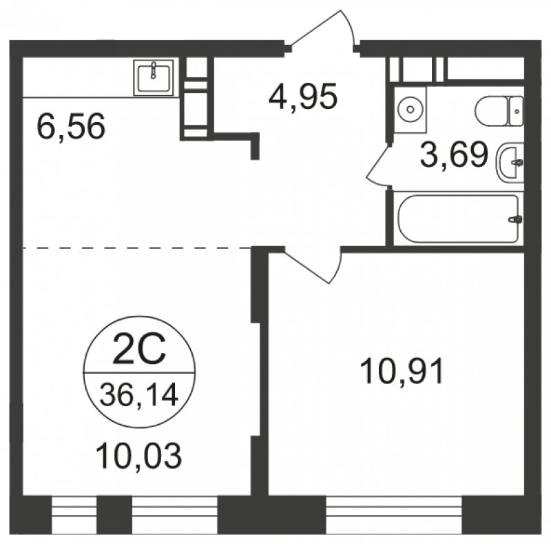 2-комнатная квартира с полной отделкой, 36.14 м2, 2 этаж, сдача 3 квартал 2023 г., ЖК Люберцы, корпус 66 - объявление 1682329 - фото №1
