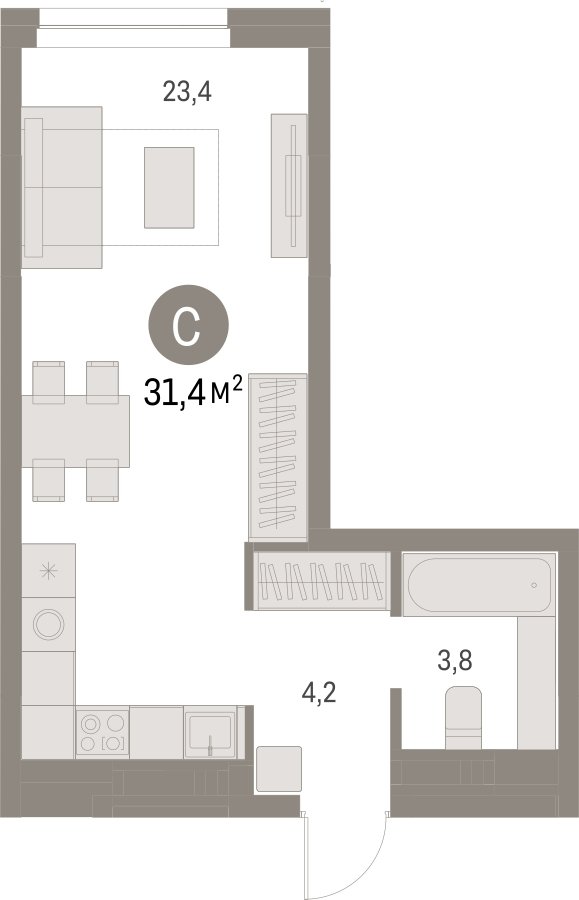 Студия с частичной отделкой, 31.42 м2, 5 этаж, сдача 1 квартал 2025 г., ЖК Первый квартал, корпус Дом 5 - объявление 2281423 - фото №1
