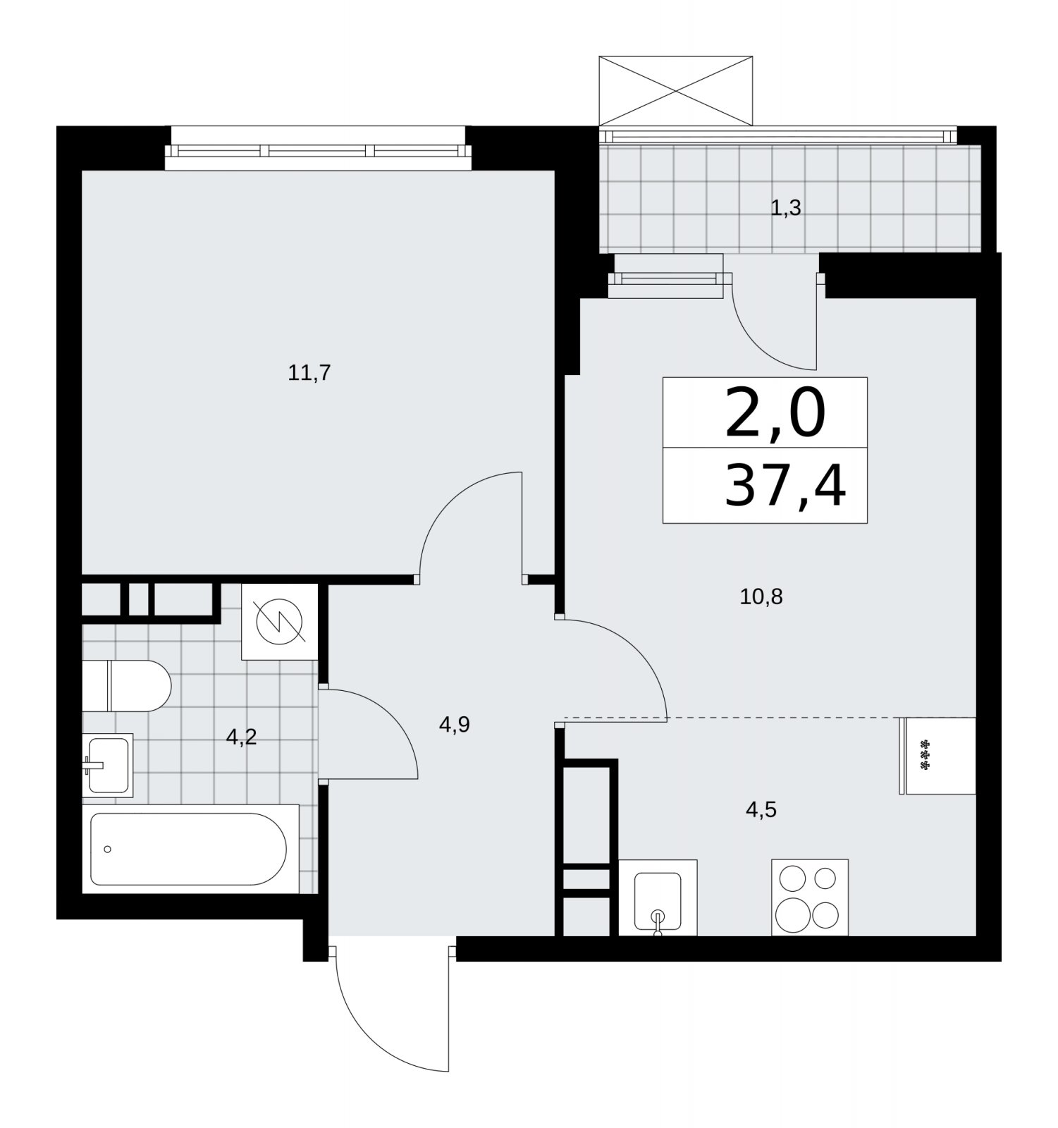 2-комнатная квартира (евро) с частичной отделкой, 37.4 м2, 10 этаж, сдача 1 квартал 2026 г., ЖК Скандинавия, корпус 37.1.1 - объявление 2216328 - фото №1
