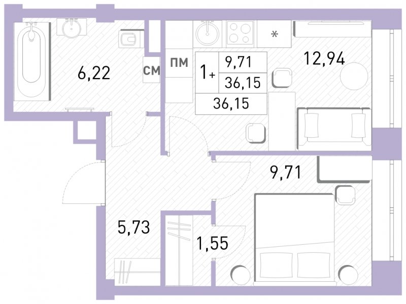 2-комнатная квартира (евро) с полной отделкой, 36.15 м2, 2 этаж, сдача 2 квартал 2023 г., ЖК Столичный, корпус 24 - объявление 1650933 - фото №1