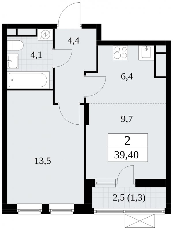2-комнатная квартира (евро) без отделки, 39.4 м2, 15 этаж, сдача 1 квартал 2025 г., ЖК Прокшино, корпус 5.1.3 - объявление 1810572 - фото №1