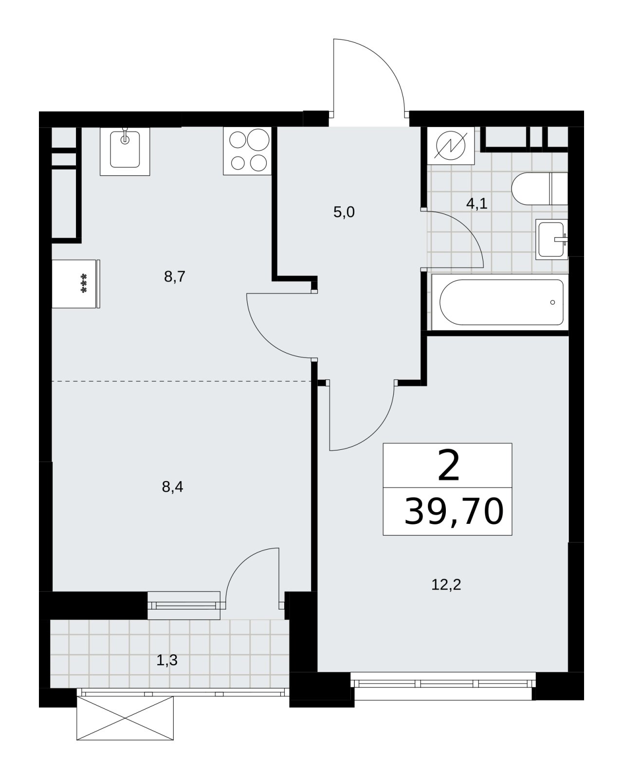 2-комнатная квартира (евро) без отделки, 39.7 м2, 12 этаж, сдача 3 квартал 2025 г., ЖК Скандинавия, корпус 28.1 - объявление 2201839 - фото №1