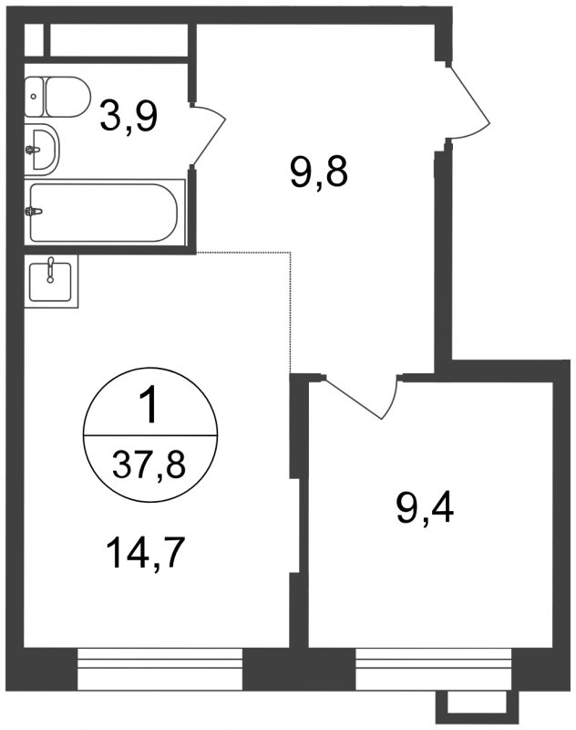 1-комнатная квартира без отделки, 37.8 м2, 16 этаж, сдача 2 квартал 2025 г., ЖК Город-парк Первый Московский, корпус 7-2 - объявление 1974581 - фото №1