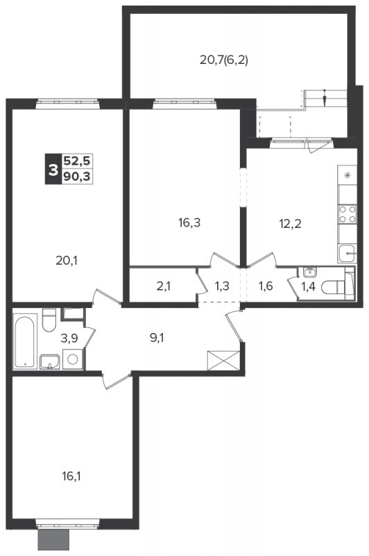 3-комнатная квартира с полной отделкой, 89.7 м2, 2 этаж, дом сдан, ЖК Южная Битца, корпус 6 - объявление 1746978 - фото №1