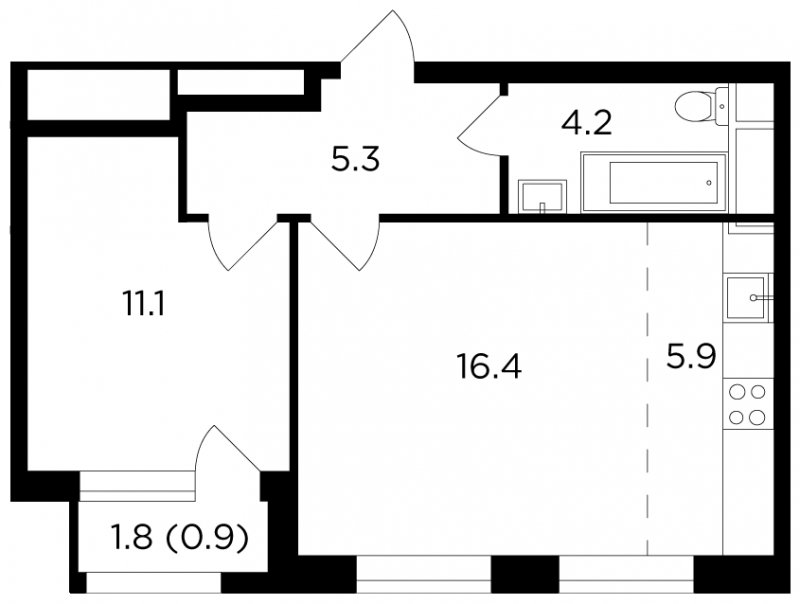 2-комнатная квартира (евро) без отделки, 43.81 м2, 8 этаж, дом сдан, ЖК Филатов Луг, корпус 3 - объявление 1896934 - фото №1