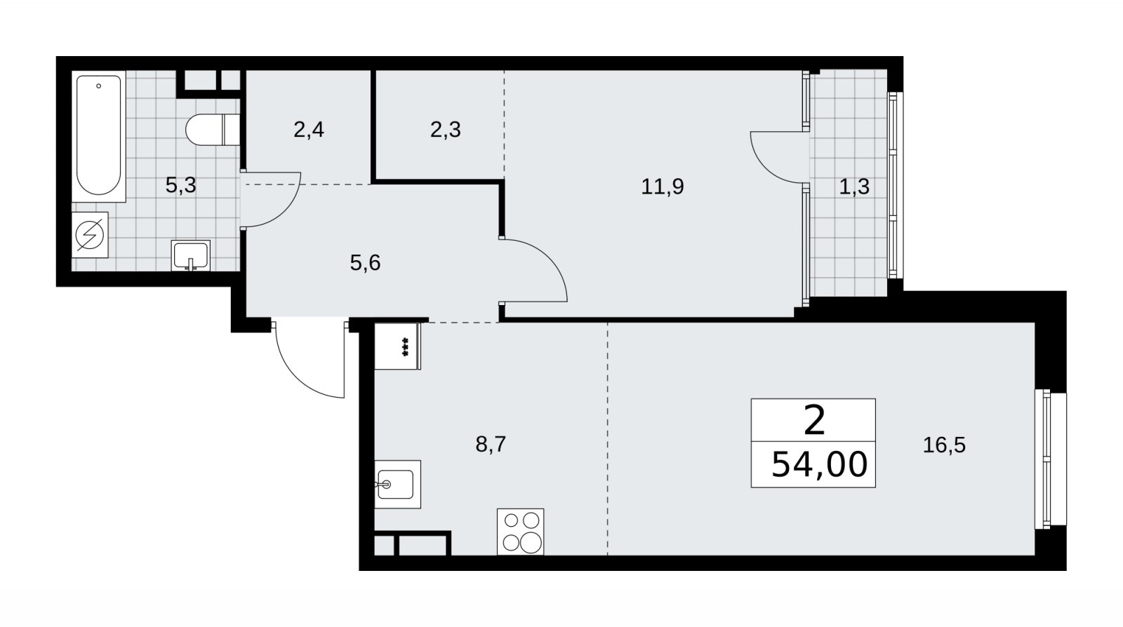 2-комнатная квартира (евро) с частичной отделкой, 54 м2, 15 этаж, сдача 1 квартал 2026 г., ЖК Дом на Зорге, корпус 25 - объявление 2221136 - фото №1