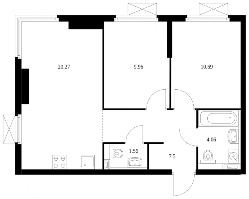 2-комнатная квартира с полной отделкой, 54.04 м2, 32 этаж, сдача 2 квартал 2024 г., ЖК Матвеевский Парк, корпус 2.1 - объявление 1610039 - фото №1