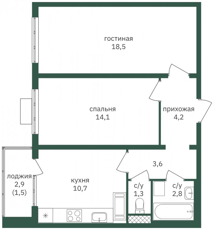 2-комнатная квартира с полной отделкой, 56.7 м2, 3 этаж, сдача 1 квартал 2023 г., ЖК Зеленая Вертикаль, корпус 5 - объявление 1806786 - фото №1