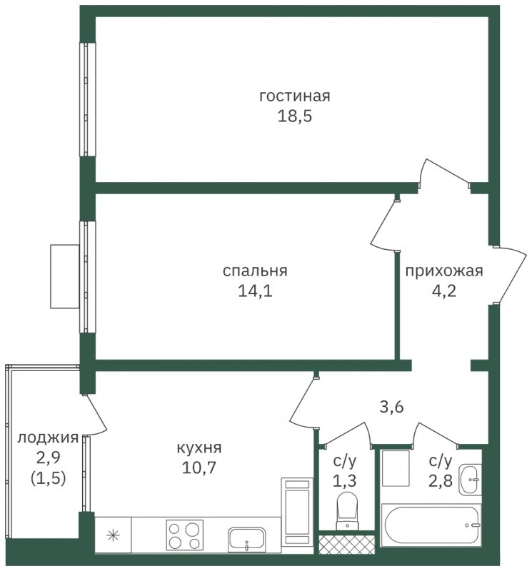 2-комнатная квартира с полной отделкой, 56.7 м2, 18 этаж, дом сдан, ЖК Зеленая Вертикаль, корпус 5 - объявление 2410293 - фото №1