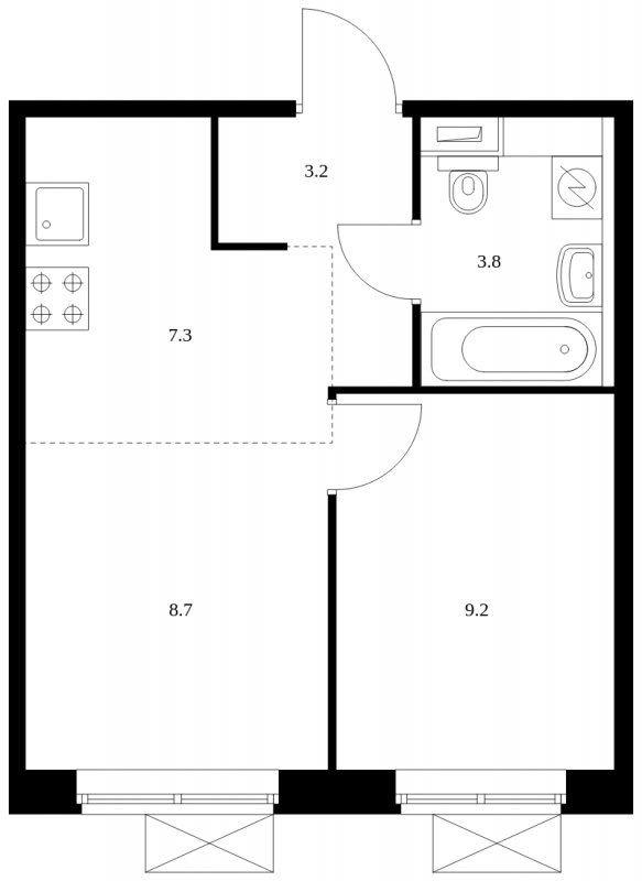2-комнатная квартира с полной отделкой, 32.2 м2, 4 этаж, сдача 3 квартал 2023 г., ЖК Ильинские Луга, корпус 14 - объявление 1772119 - фото №1