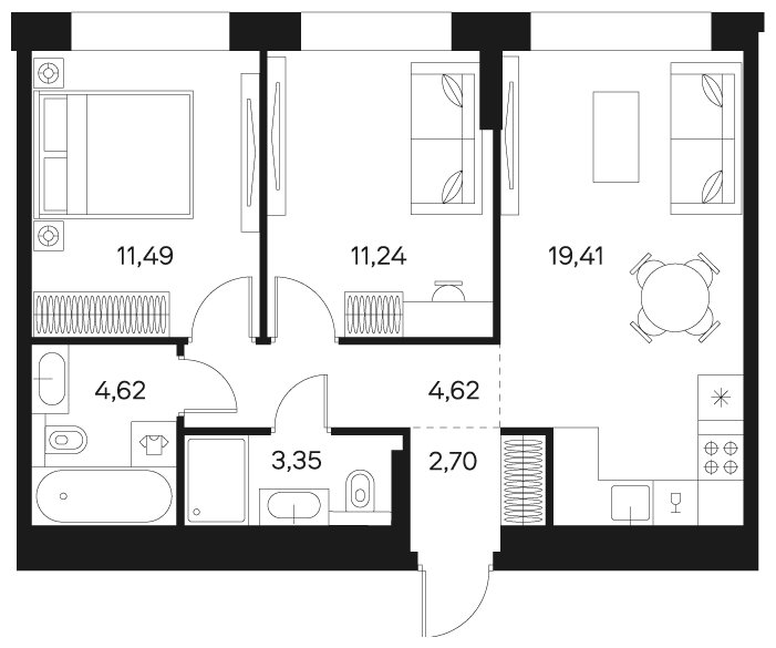 2-комнатная квартира без отделки, 56.94 м2, 19 этаж, сдача 4 квартал 2024 г., ЖК FØRST, корпус 1 - объявление 1942361 - фото №1