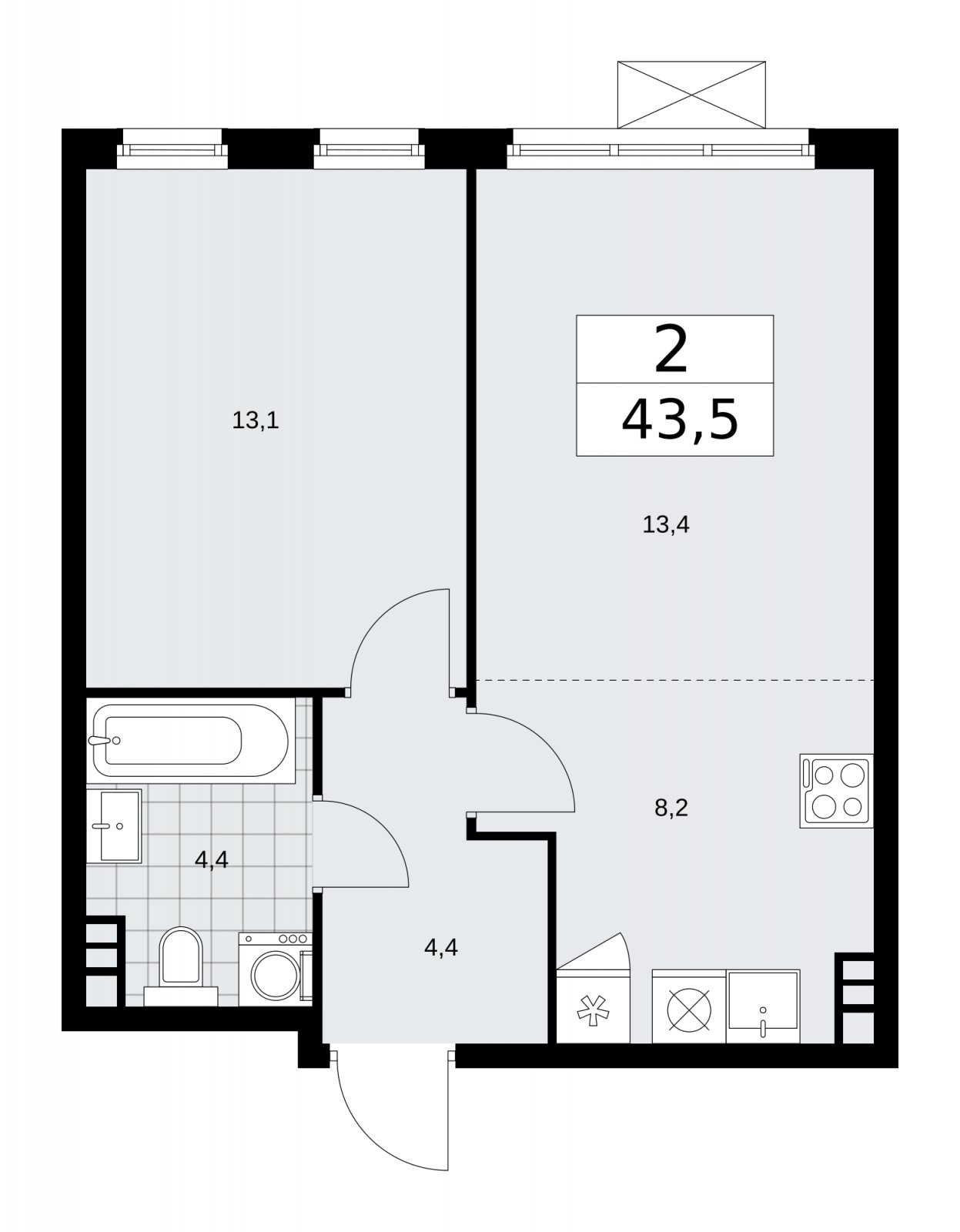 2-комнатная квартира (евро) без отделки, 43.5 м2, 3 этаж, сдача 1 квартал 2026 г., ЖК Прокшино, корпус 11.2.1 - объявление 2269772 - фото №1