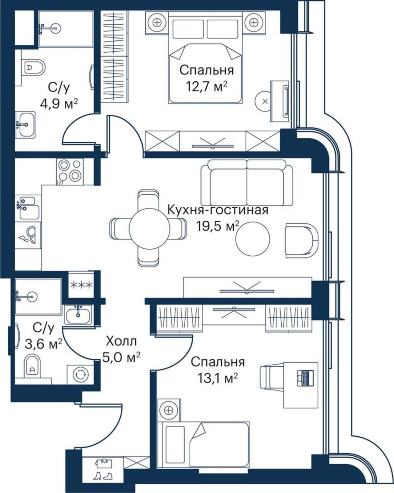 2-комнатная квартира с частичной отделкой, 58.8 м2, 18 этаж, дом сдан, ЖК City Bay, корпус Atlantic Ocean 2 - объявление 2234142 - фото №1