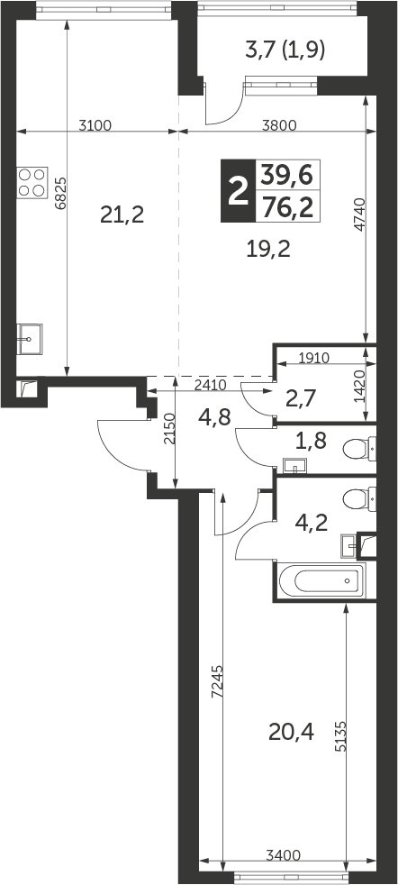 2-комнатная квартира с частичной отделкой, 76.2 м2, 18 этаж, дом сдан, ЖК Архитектор, корпус 1 - объявление 2235284 - фото №1