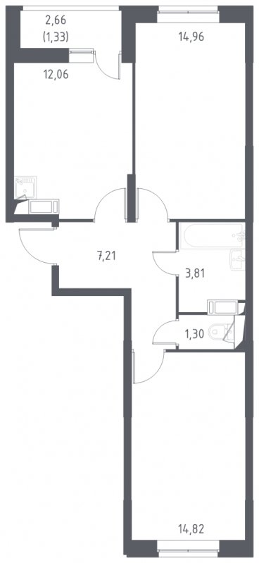 2-комнатная квартира с полной отделкой, 55.49 м2, 13 этаж, сдача 2 квартал 2022 г., ЖК Пригород Лесное, корпус 59 - объявление 1330197 - фото №1
