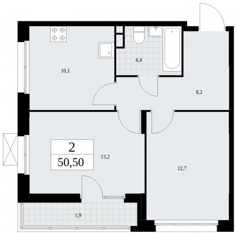 2-комнатная квартира с частичной отделкой, 50.5 м2, 3 этаж, сдача 2 квартал 2025 г., ЖК Скандинавия, корпус 36.3.1 - объявление 1894539 - фото №1