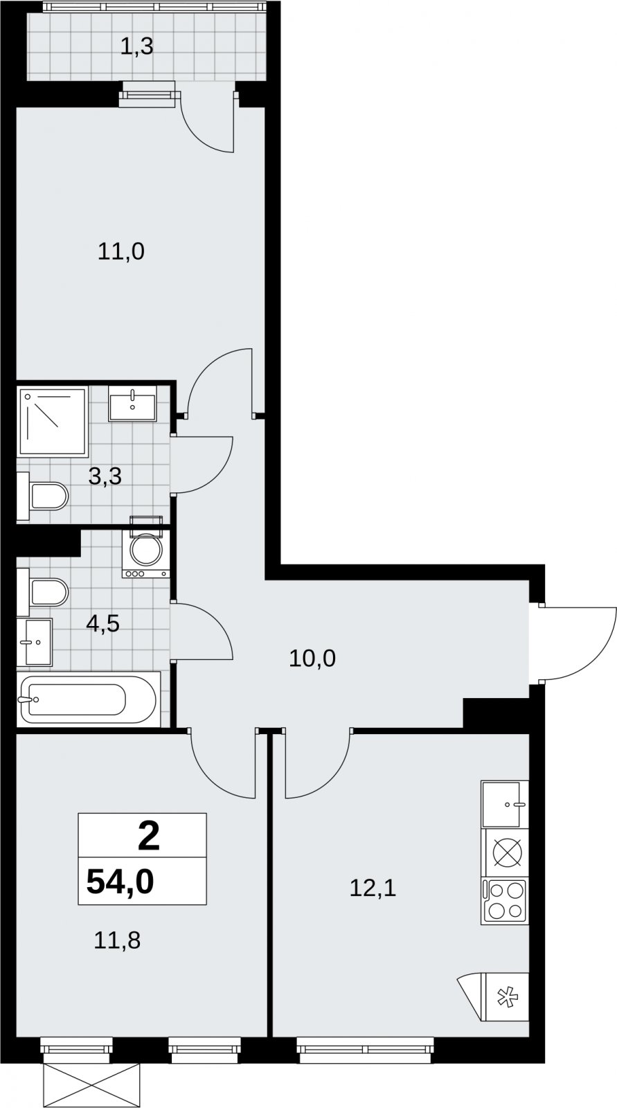 2-комнатная квартира без отделки, 54 м2, 3 этаж, сдача 2 квартал 2026 г., ЖК Дзен-кварталы, корпус 6.1.1 - объявление 2327028 - фото №1