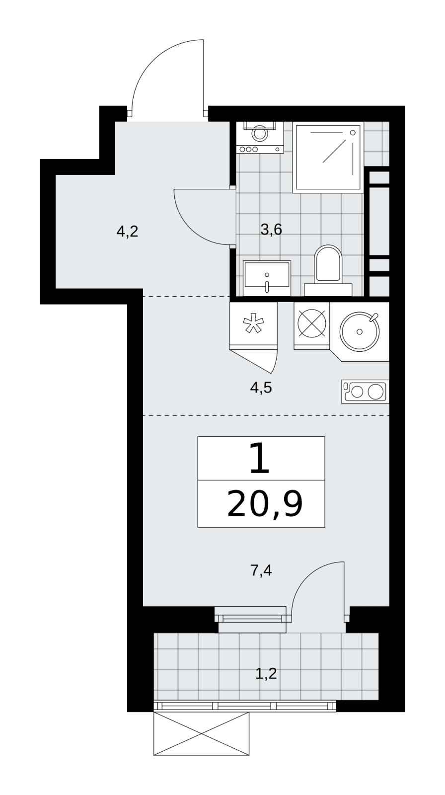 Студия без отделки, 20.9 м2, 10 этаж, сдача 4 квартал 2025 г., ЖК Прокшино, корпус 11.1.4 - объявление 2257546 - фото №1