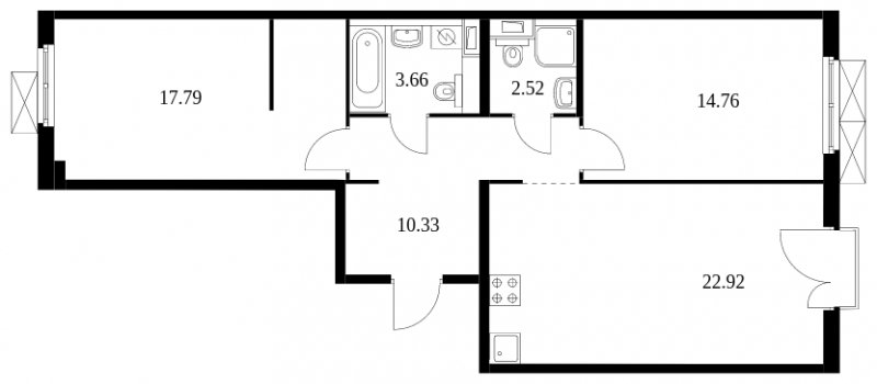 2-комнатная квартира с полной отделкой, 71.98 м2, 8 этаж, сдача 3 квартал 2023 г., ЖК Шереметьевский, корпус 8,9,10 - объявление 1560650 - фото №1