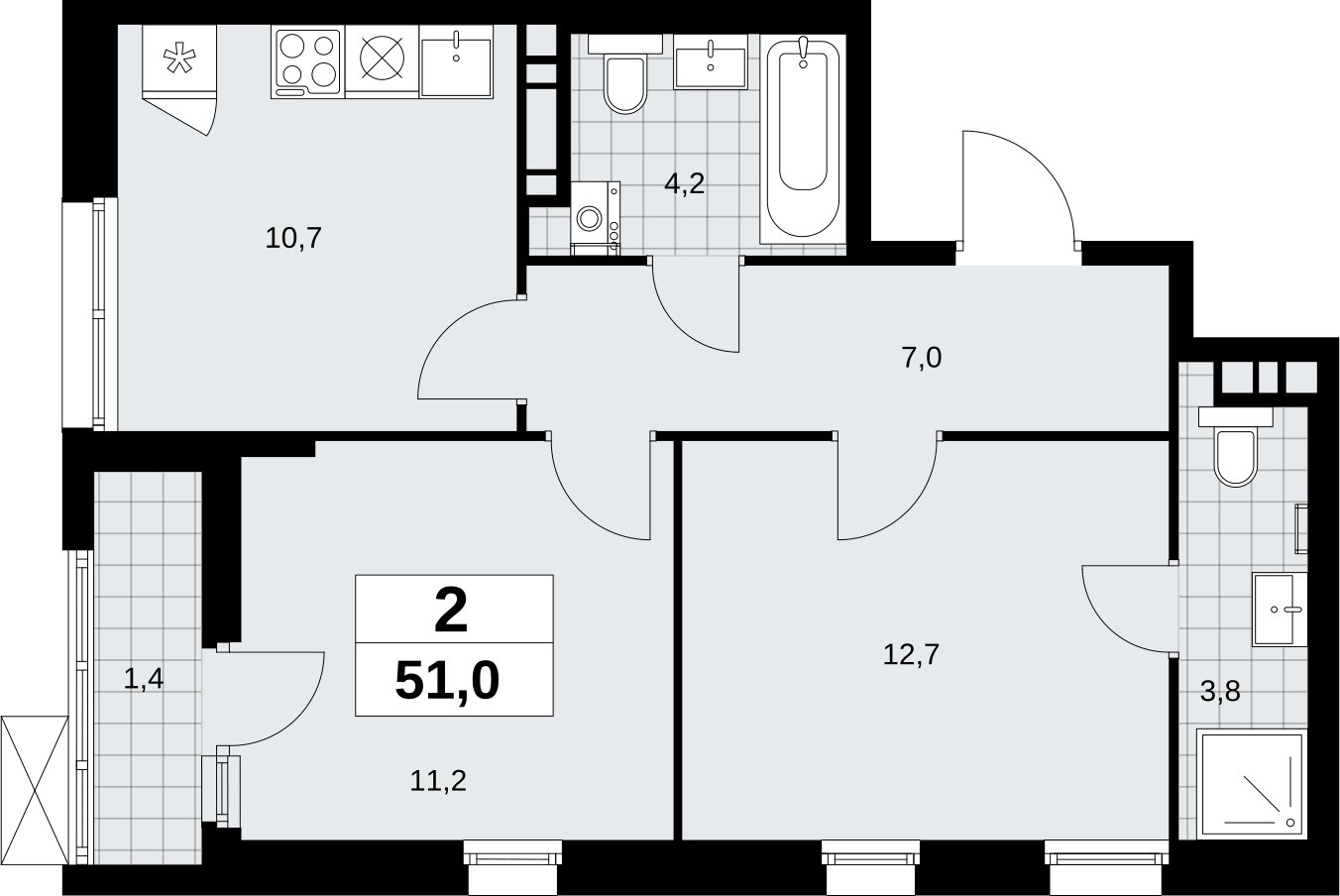 2-комнатная квартира без отделки, 51 м2, 7 этаж, сдача 1 квартал 2027 г., ЖК Прокшино, корпус 7.1.1 - объявление 2421714 - фото №1