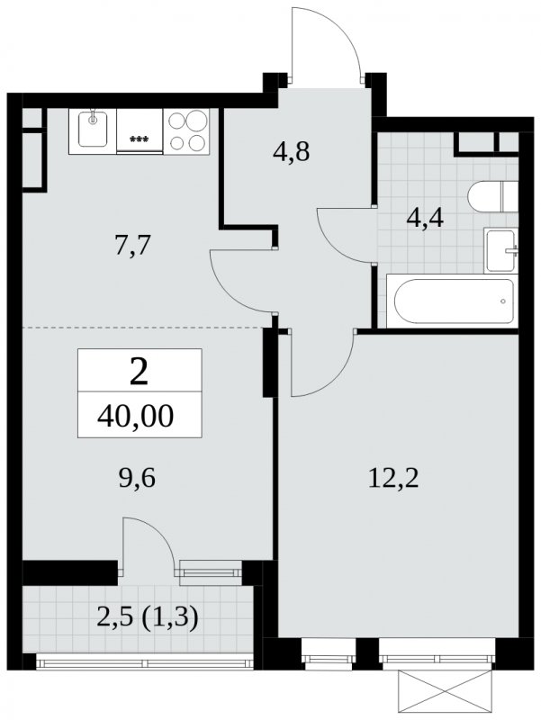 2-комнатная квартира (евро) без отделки, 40 м2, 6 этаж, сдача 3 квартал 2024 г., ЖК Прокшино, корпус 8.5 - объявление 2371969 - фото №1